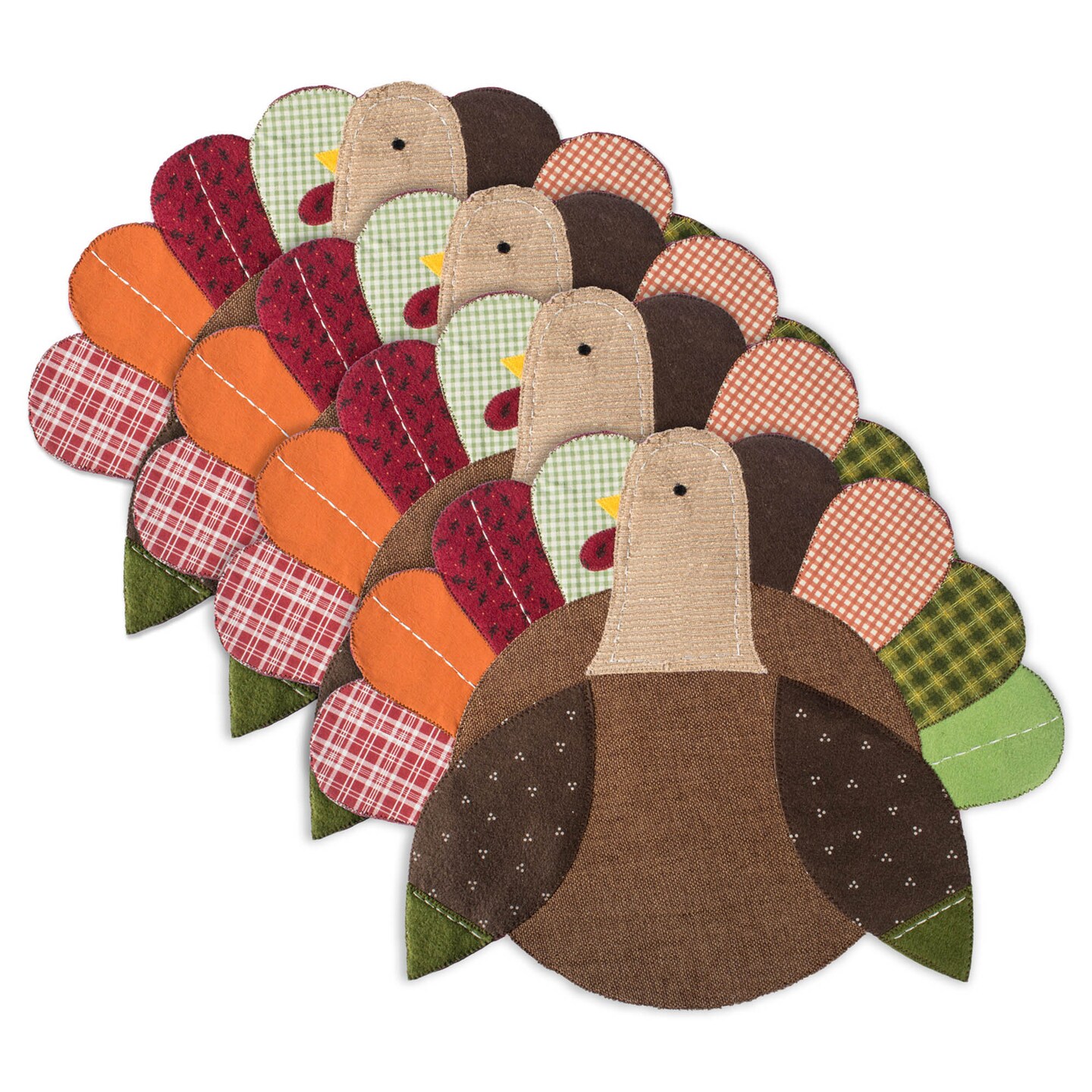 Contemporary Home Living Turkey-Shaped Fall Thanksgiving Placemats - 19&#x22; - Brown and Orange - Set of 4