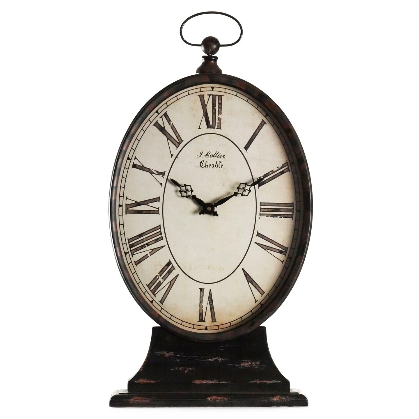 Zentique 22.5&#x22; Black and Ivory Distressed Finish Oval Paris Table Clock