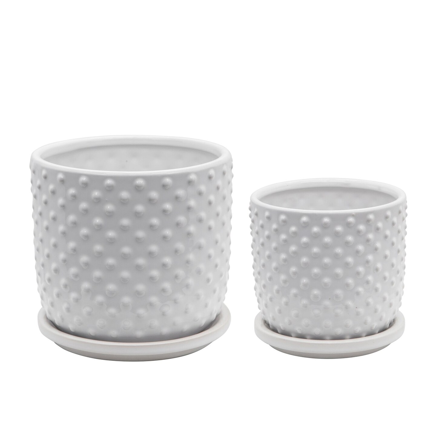 Kingston Living 6&#x22; Solid White Tiny Dots Ceramic Planter with Saucer