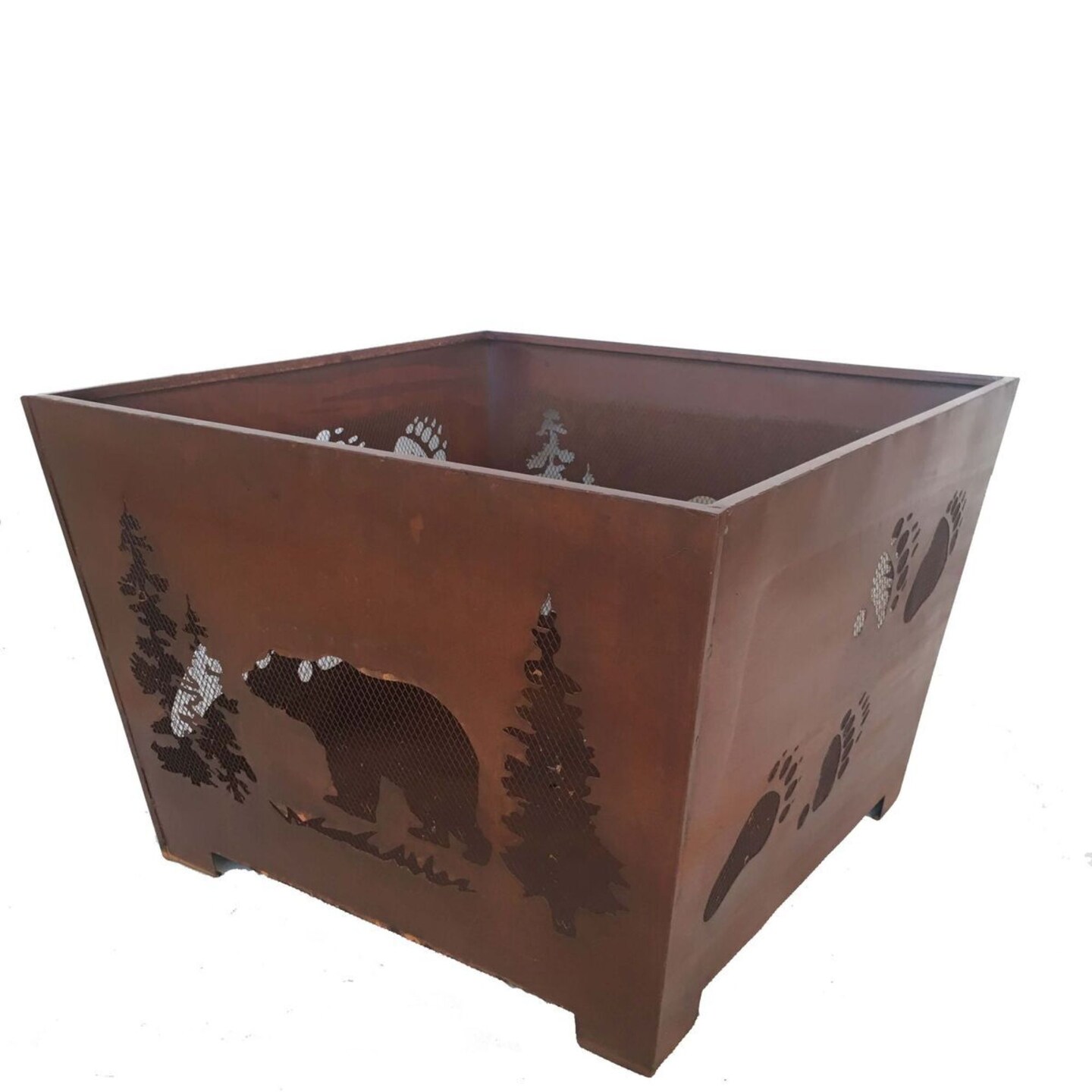 Esschert Design 24&#x22; Brown Rustic Finish Bear Square Outdoor Fire Basket