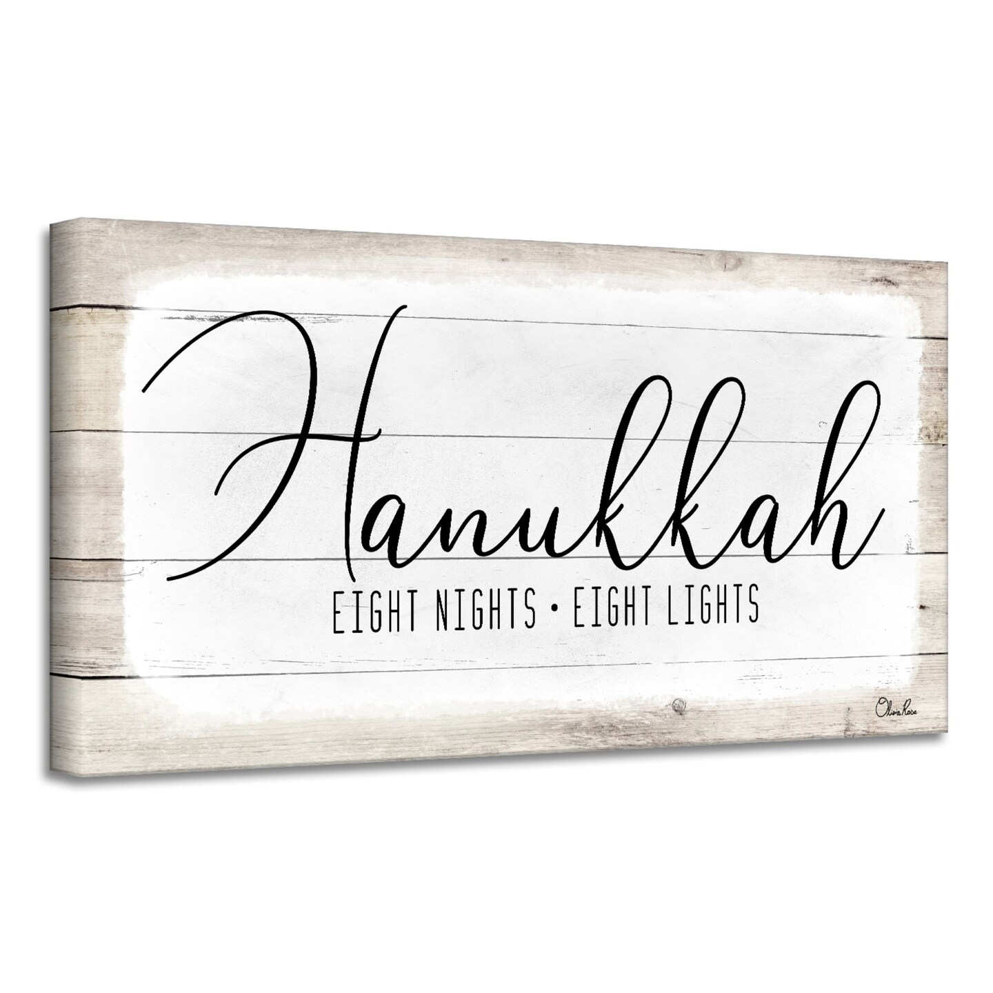Crafted Creations Beige and White 'Hanukkah' Rectangular Canvas Wall Art Decor 8" x 16"