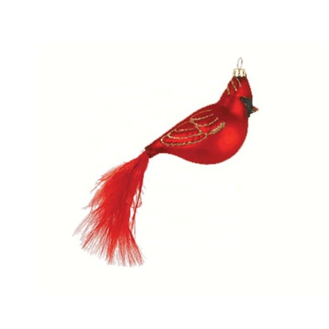 GC Home &#x26; Garden 5.63&#x22; Red Cardinal Bird with Feather Tail Hand Blown Glass Hanging Figurine Ornament
