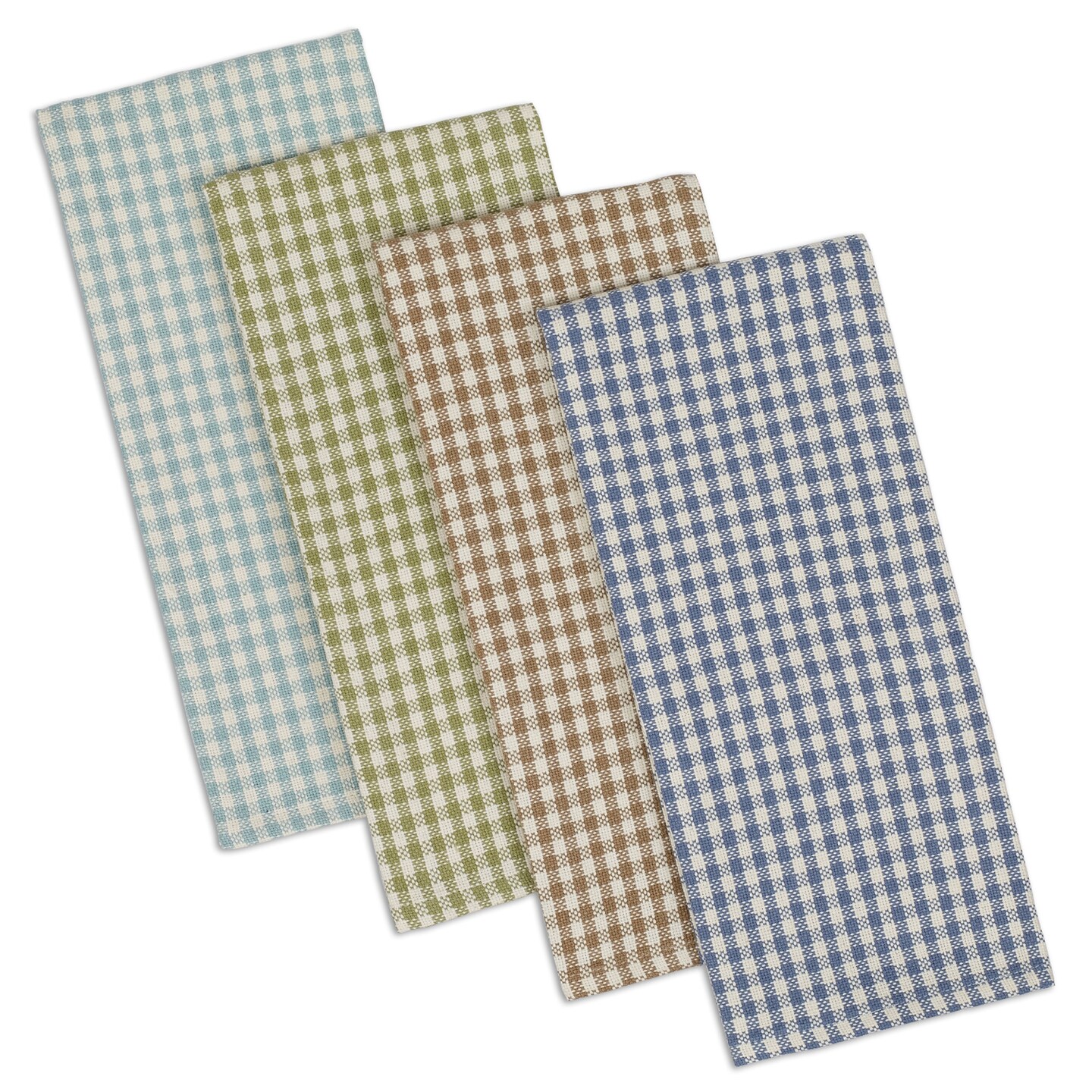 Contemporary Home Living Gingham Heavy Duty Kitchen Dish Towels - 28&#x22; - Blue and Green - Set of 4