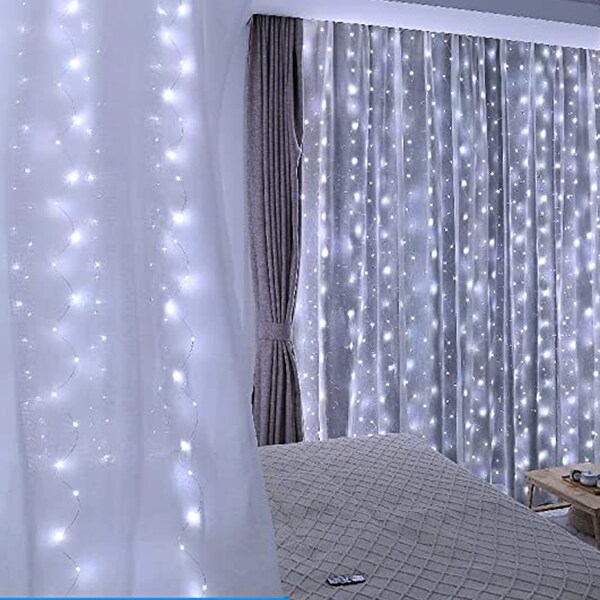 Perfect Holiday 200 LED Curtain String Lights Plug In - 8 Light Modes
