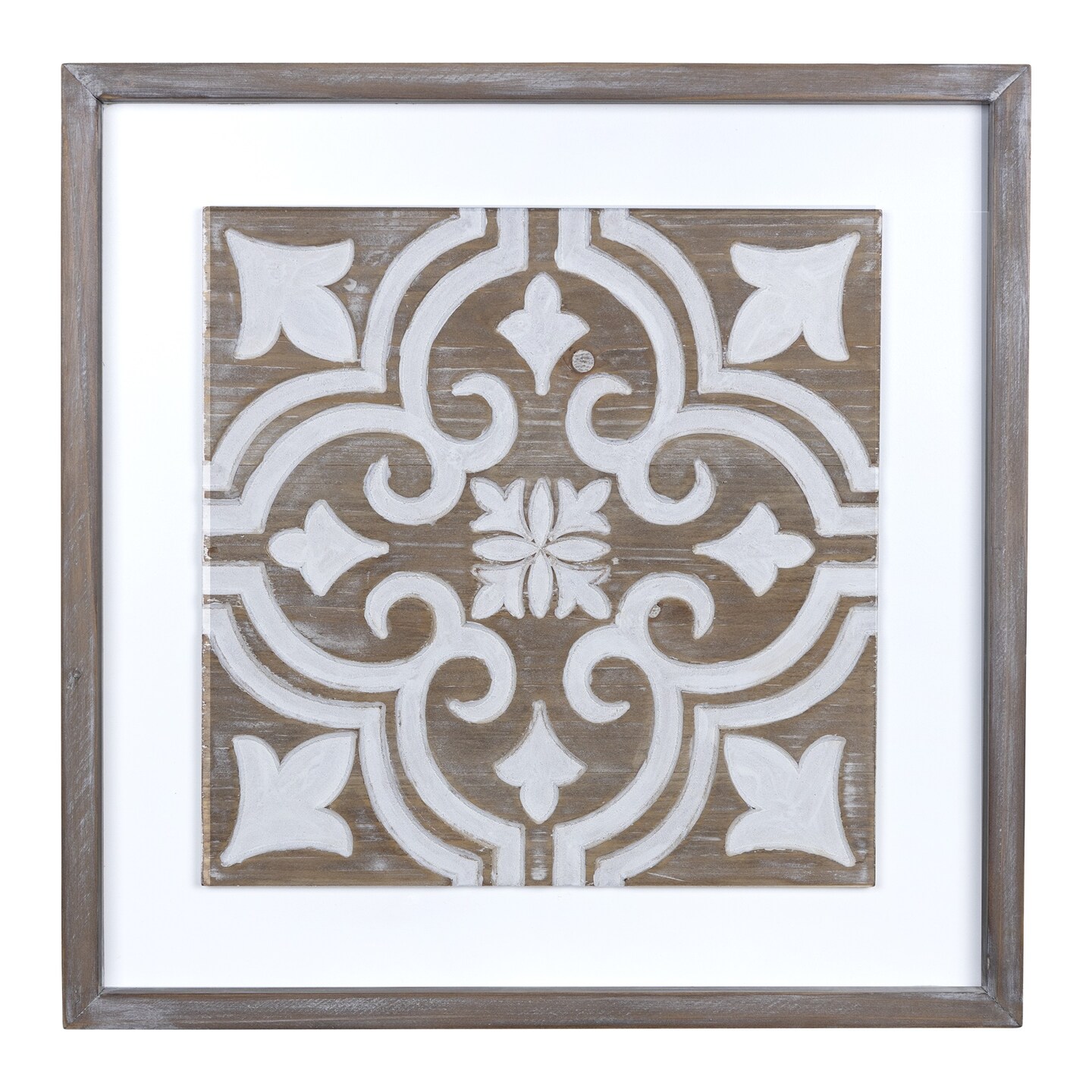 Contemporary Home Living 17" Brown and White Farmhouse Geometric Carved Inlay Tile Wood Wall Design