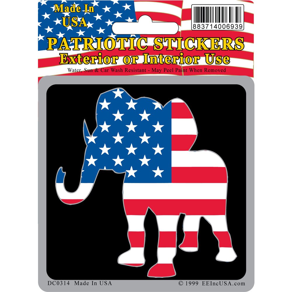 Patritotic Repiblican Sticker with and American Flag Elephant (3"x4-1/4")