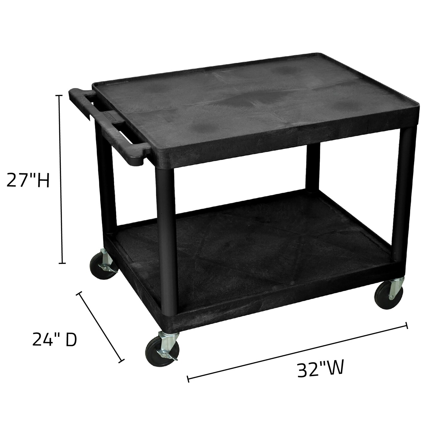 Luxor Office Multipurpose AV Utility Carts with 2 Shelves, Black