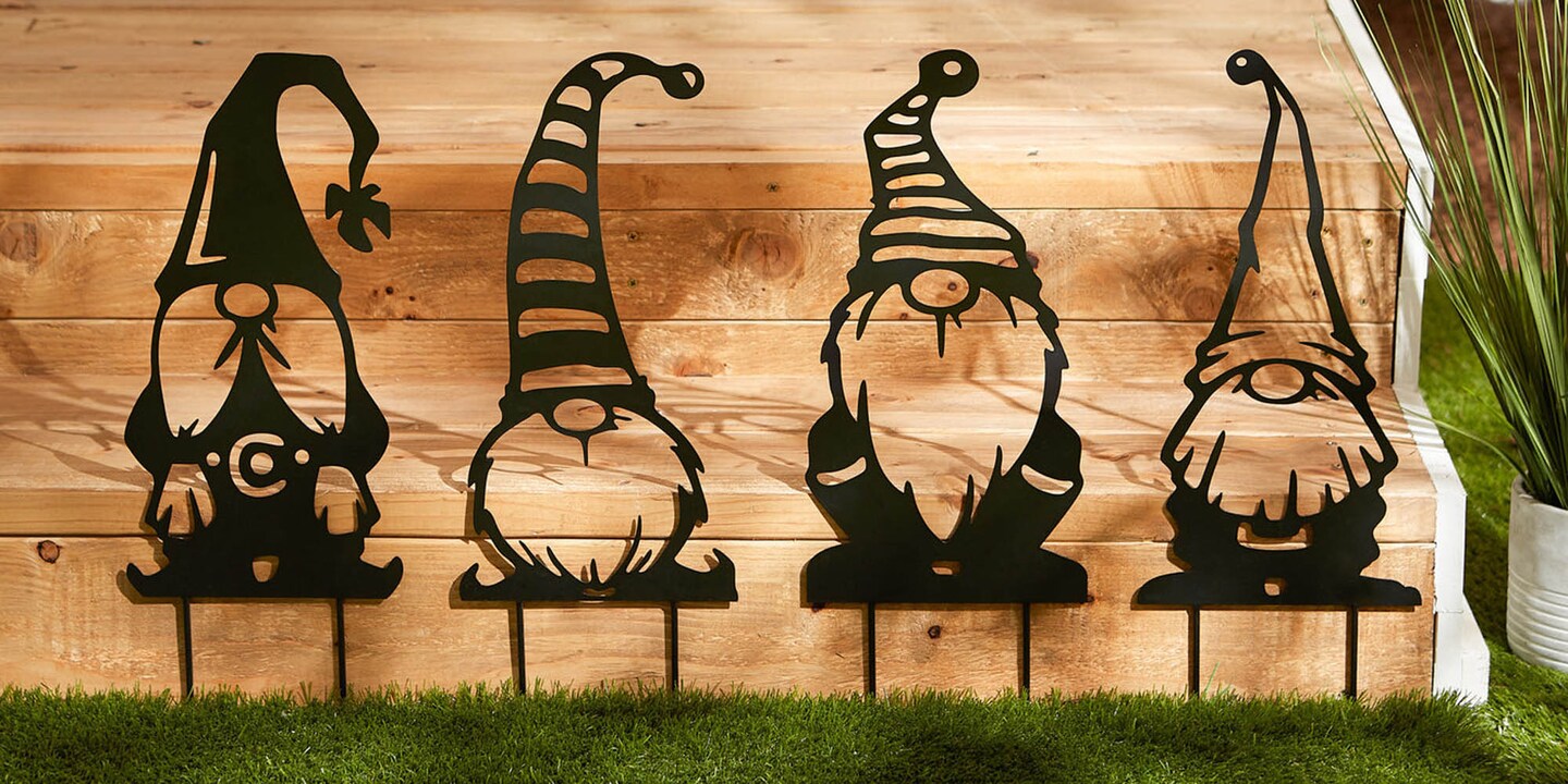 Accent Plus Home Decorative Metal Gnome Garden Stake - Black Hat