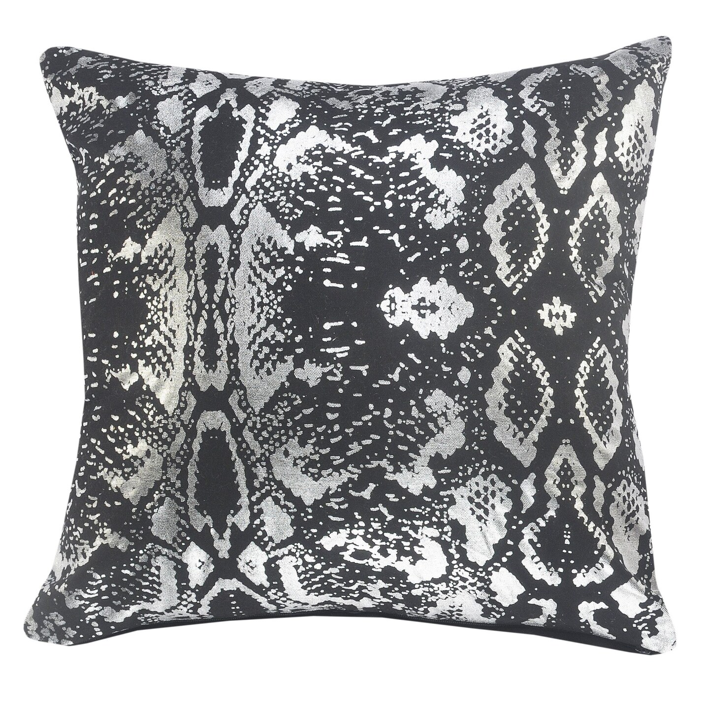Laddha Home Designs 20" Black and Silver Metallic Snakeskin Square Throw Pillow