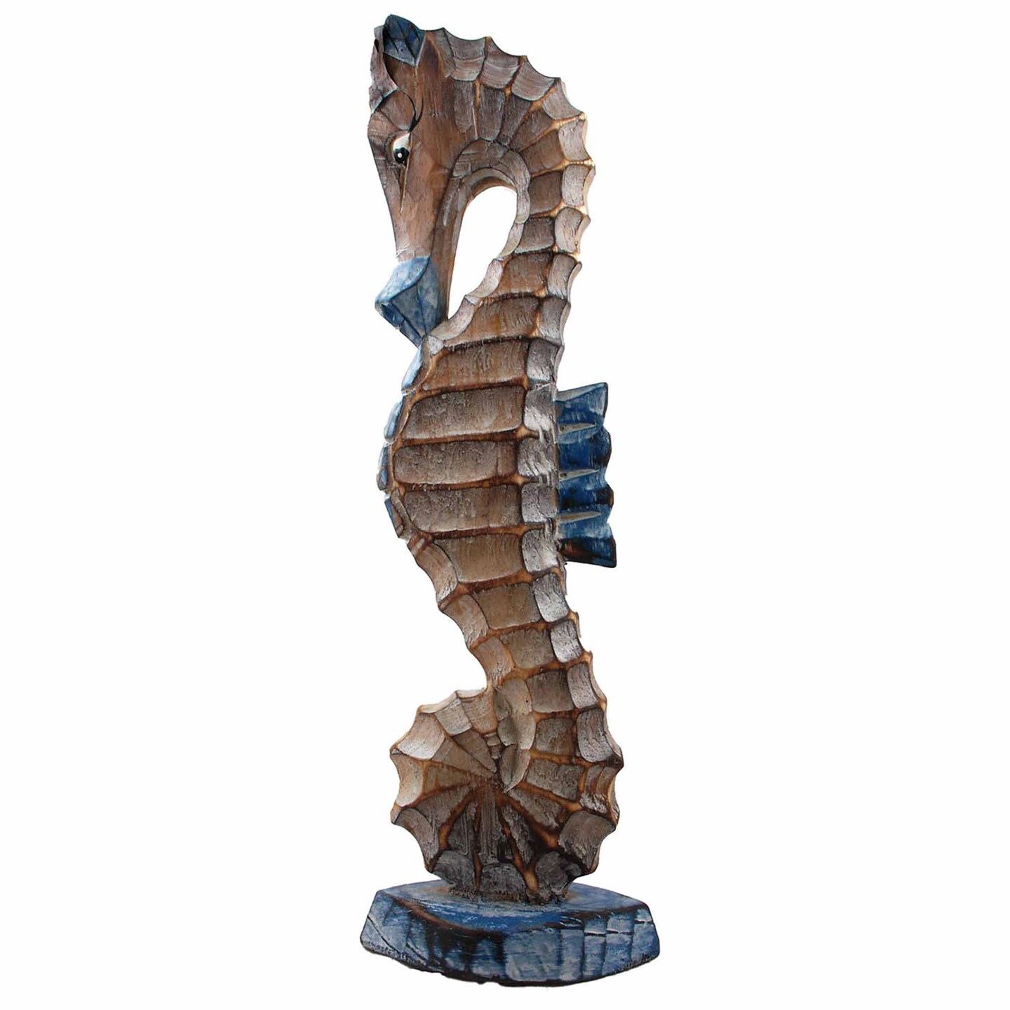 Stoneage Arts Inc 16&#x22; Blue, Brown, and Black Decorative Seahorse Wooden Statue