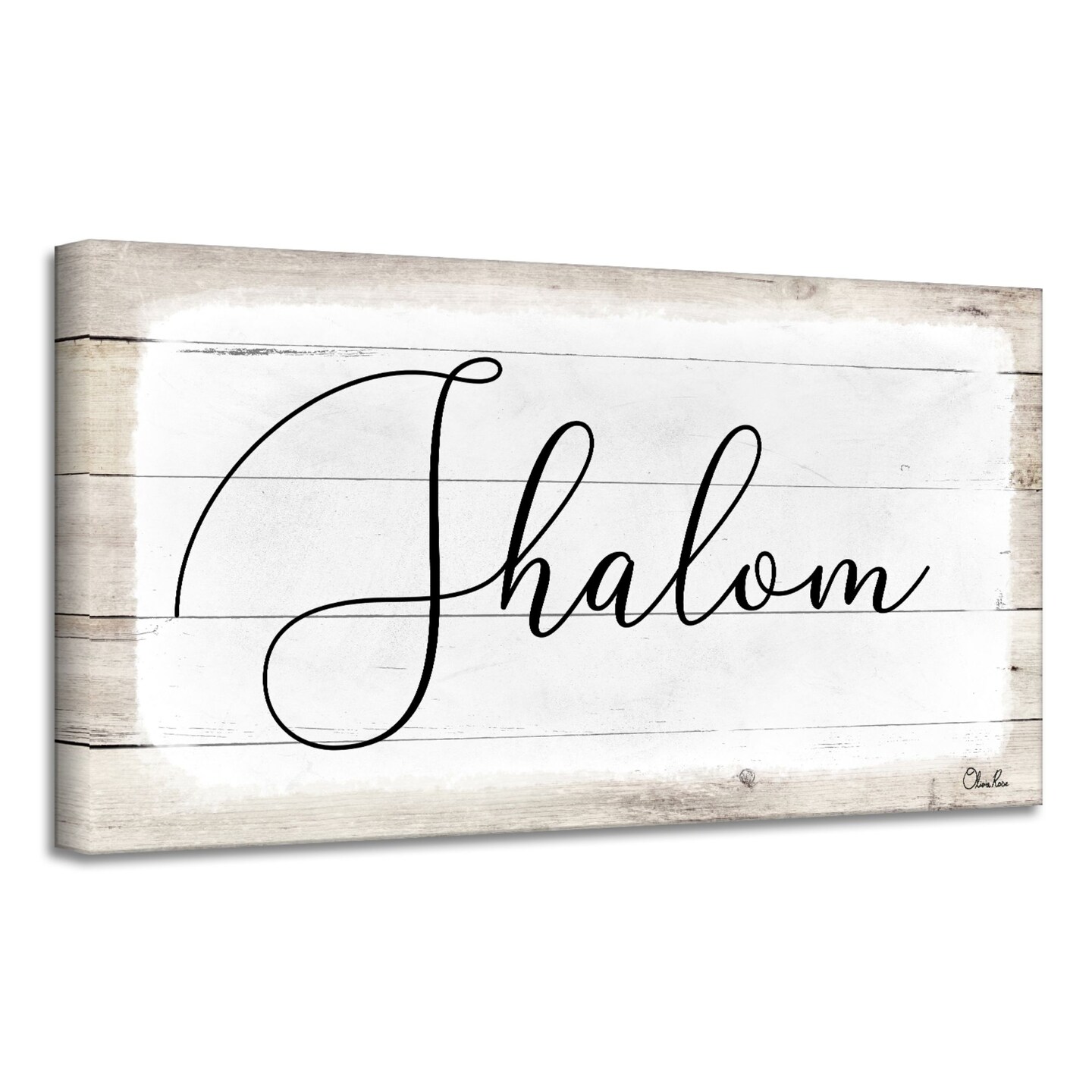 Crafted Creations Beige and White &#x27;Shalom II&#x27; Hanukkah Canvas Wall Art Decor 12&#x22; x 24&#x22;