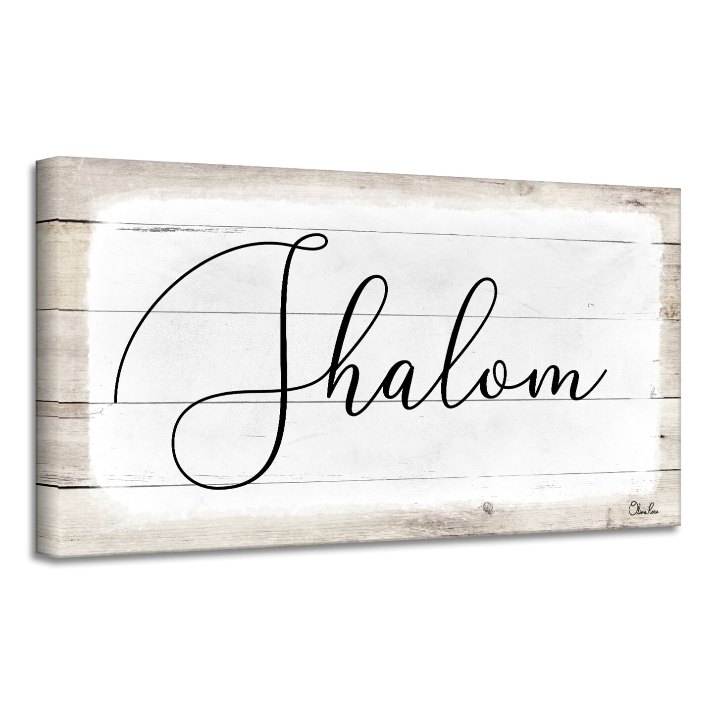 Crafted Creations Beige and White 'Shalom II' Hanukkah Canvas Wall Art Decor 12" x 24"