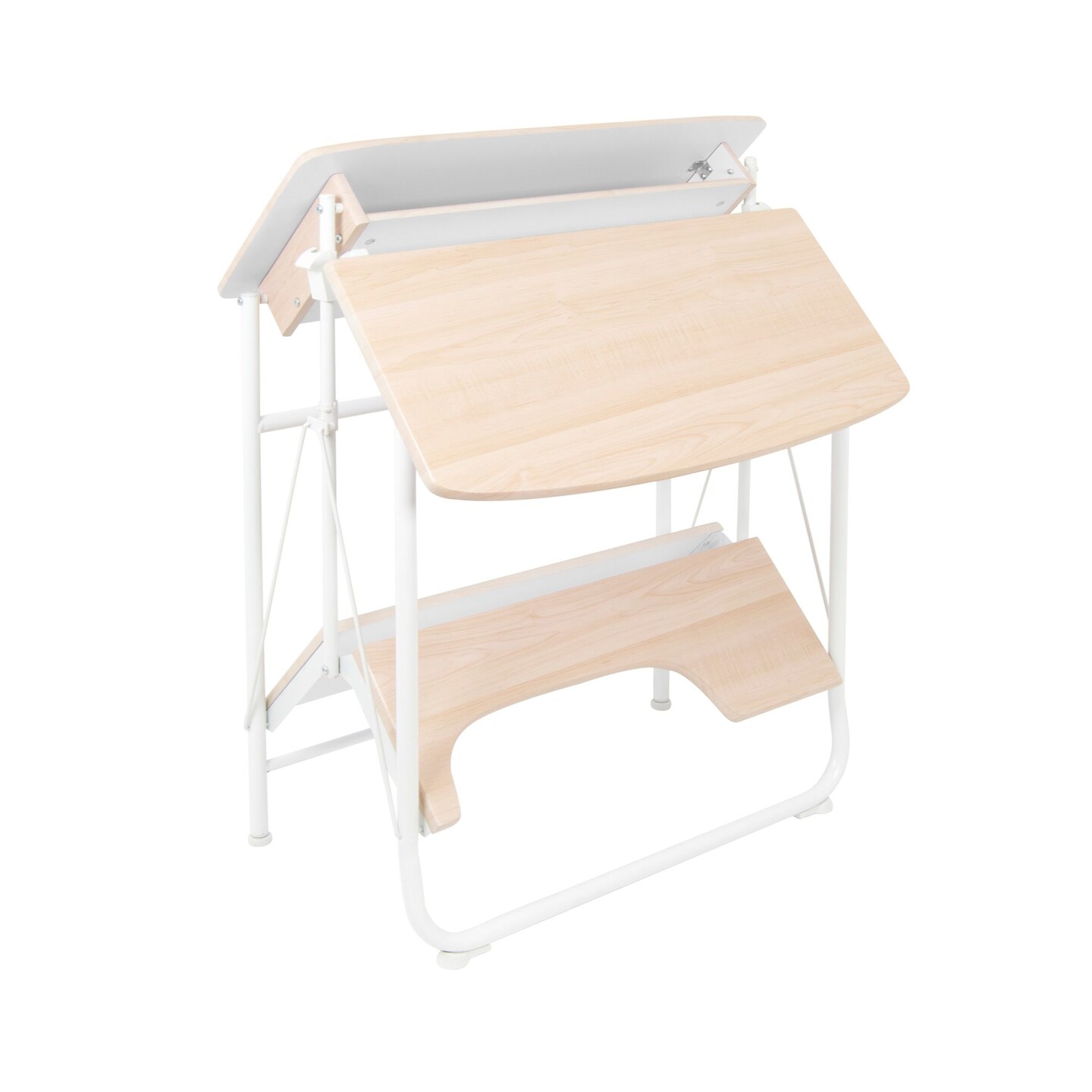Stow Away Folding Desk with Shelves - White / Maple