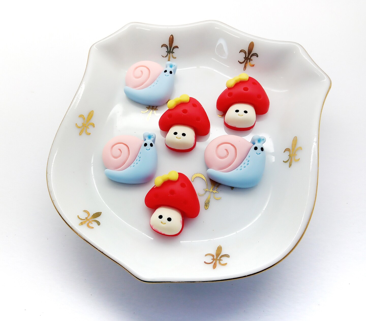 Cute Snail & Mushroom Cabochons, Set of 6 Kawaii Resin Flatbacks, Adorabilities