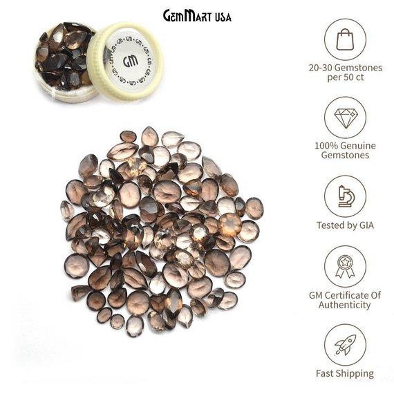 Smoky Topaz Gemstone, 100% Natural Faceted Loose Gems, November Birthstone, 6-12mm, 50 Carats, GemMartUSA (ST-60001-50)