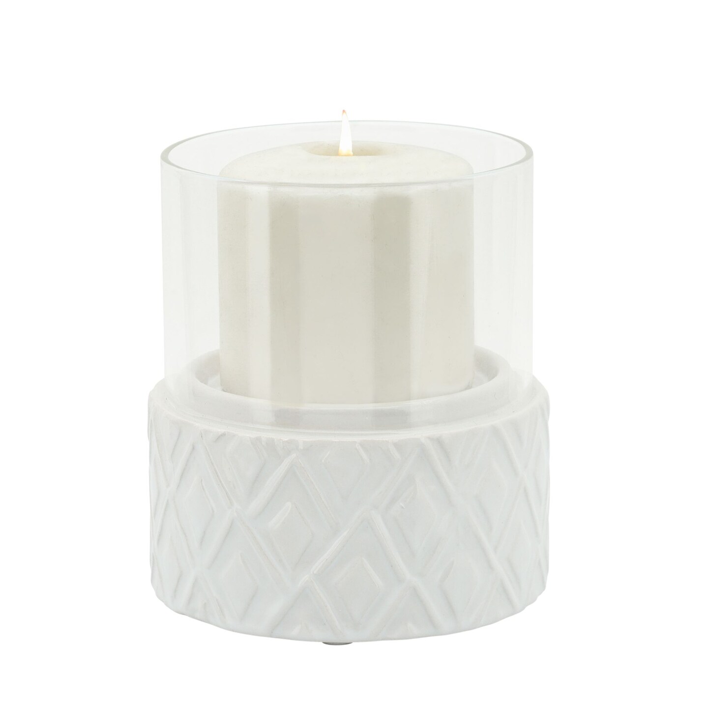 Kingston Living Diamond Ceramic Pillar Candle Holder - 6&#x22; - White and Clear