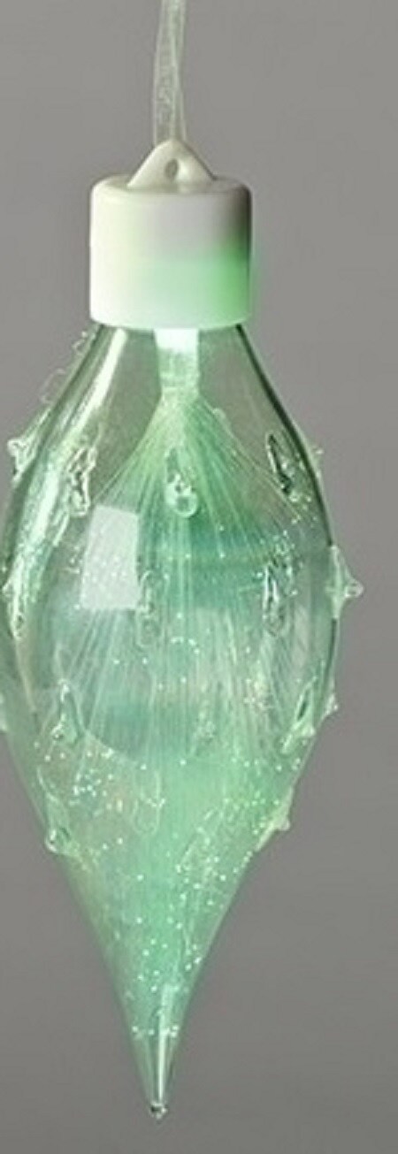 Roman 6.5&#x22; Fiber Optic Multi- Colored LED Iridescent Glass Christmas Finial Ornament