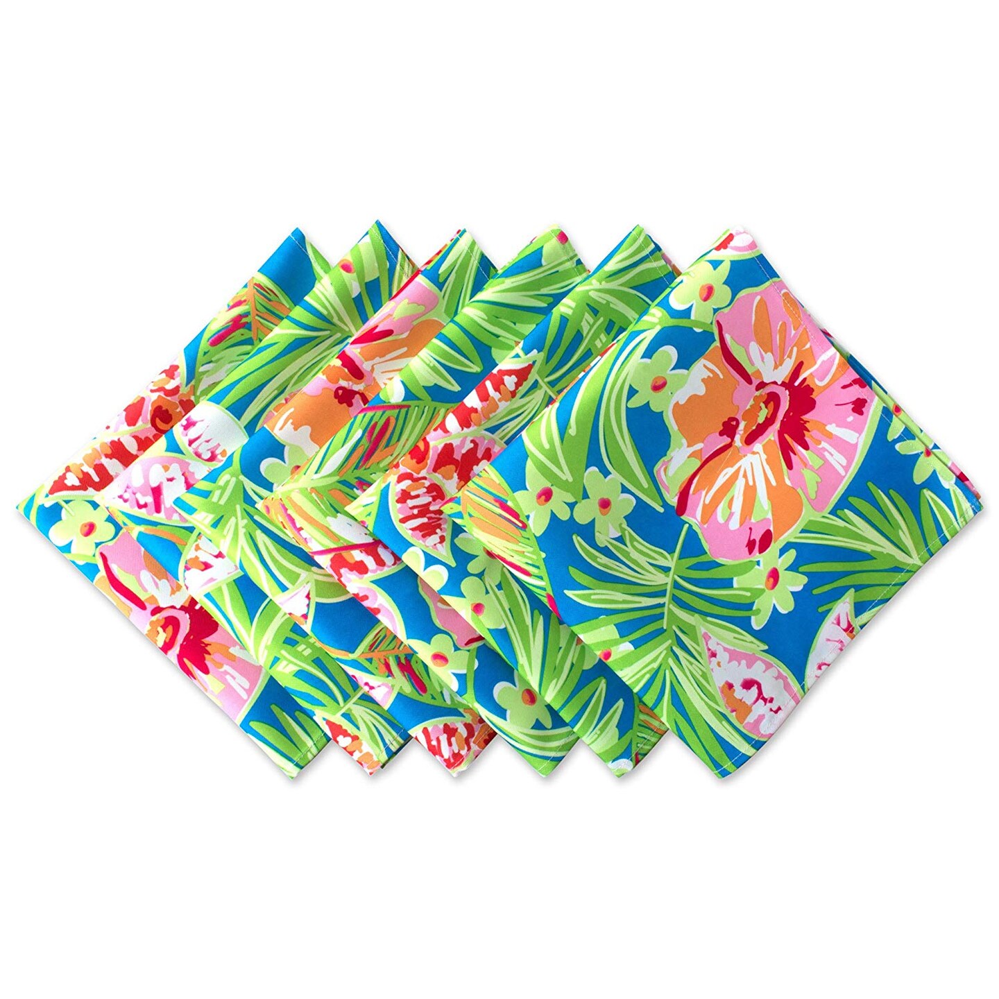 Contemporary Home Living Set of 6 Green and Blue Floral Outdoor Square Napkins 20&#x22;