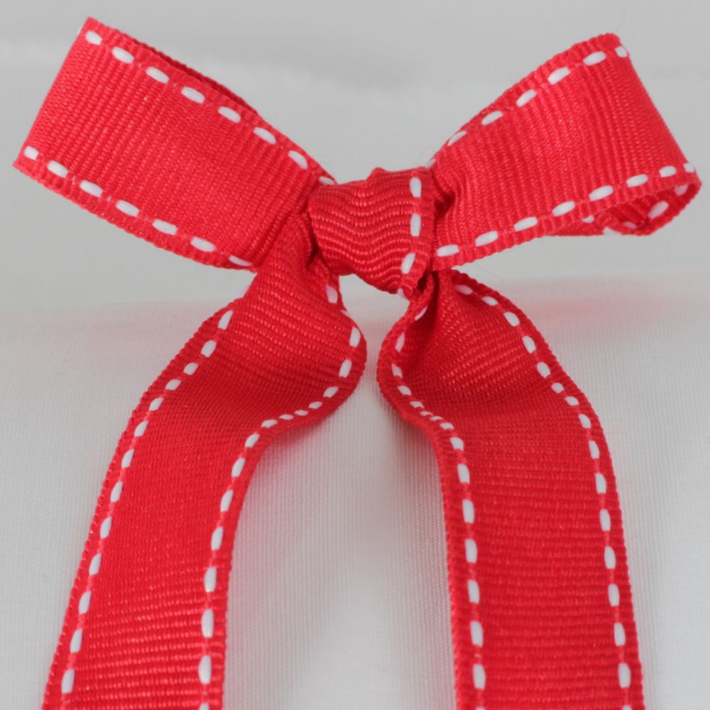 The Ribbon People Red and White Woven Edge Stitched Ribbon 0.6&#x22; x 22 Yards