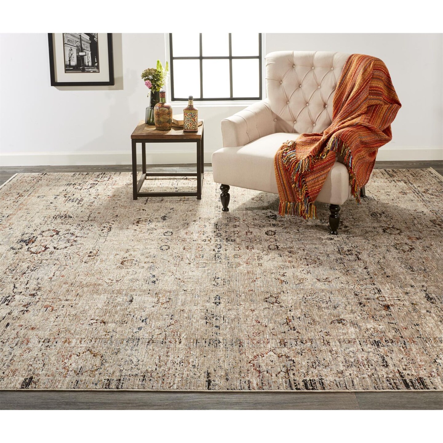 Feizy Home Collection 2.5&#x27; x 12&#x27; Ivory and Gray Ornamental Rectangular Rug Runner