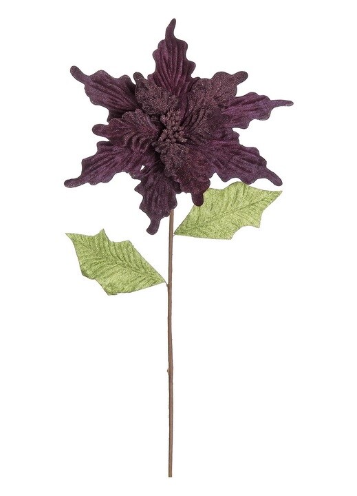 Select Artificials 24&#x22; Purple and Green Glittered Artificial Poinsettia Christmas Spray