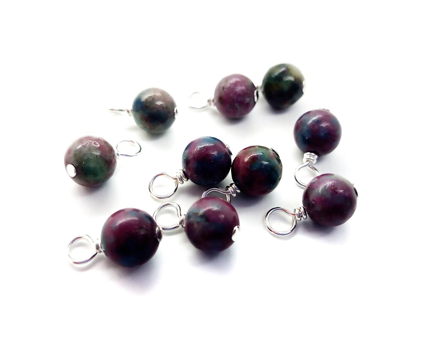 Ruby Kyanite 6mm Bead Dangles, Small Gemstone Charms, 10 pieces, Adorabilities