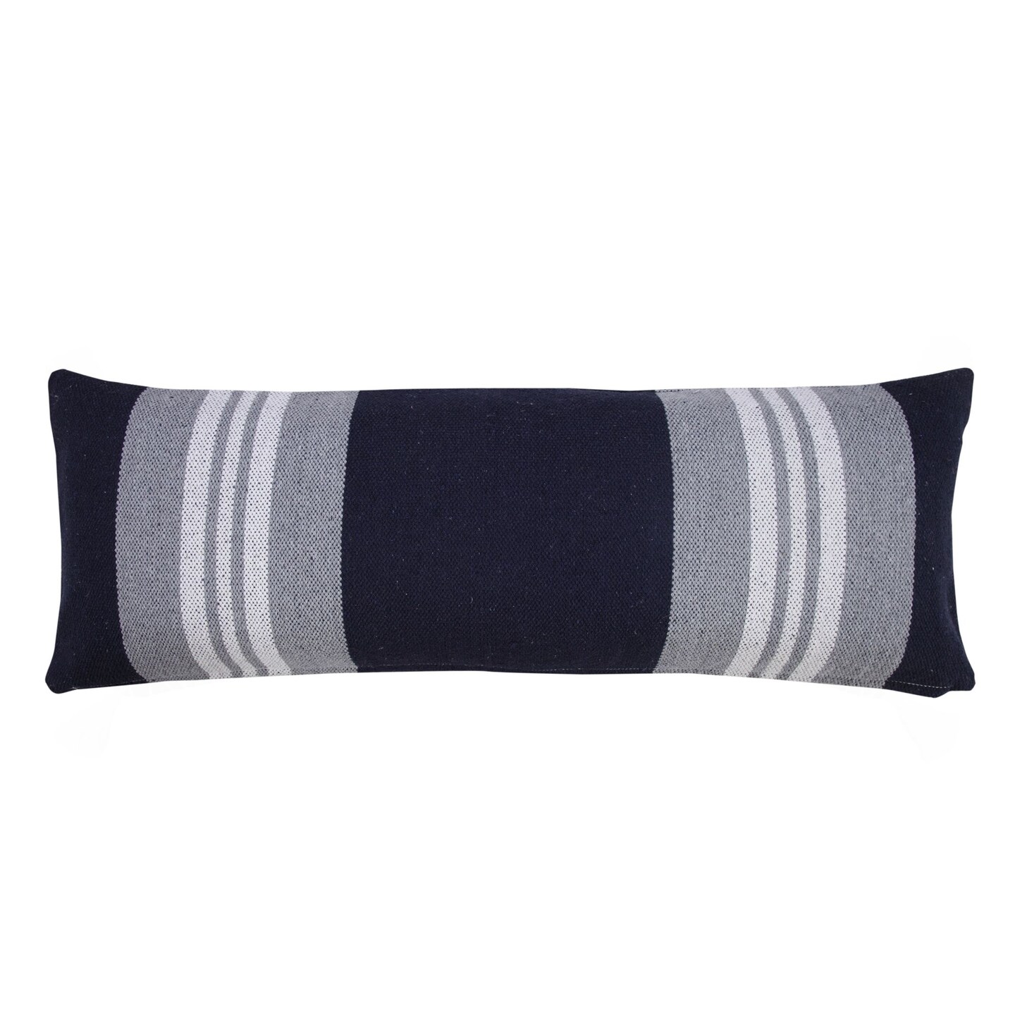 Laddha Home Designs 36" White and Blue Double Striped Lumbar Throw Pillow