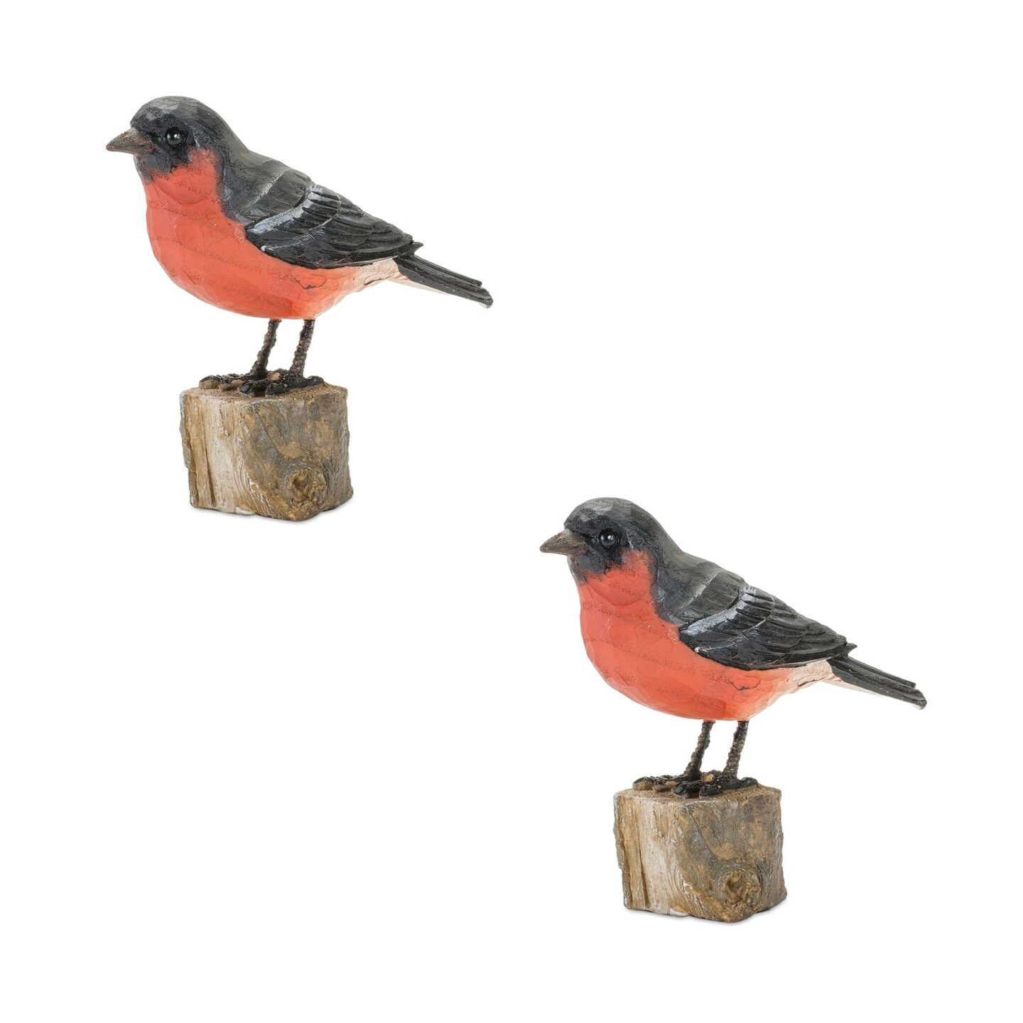 Melrose Set of 2 Red and Black Bird on Stump Tabletop Figurines 4.25&#x22;