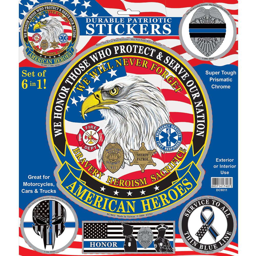 Patriotic American Sticker Hero-PD Pack of 6 (12.25&#x22;x14.25&#x22;)