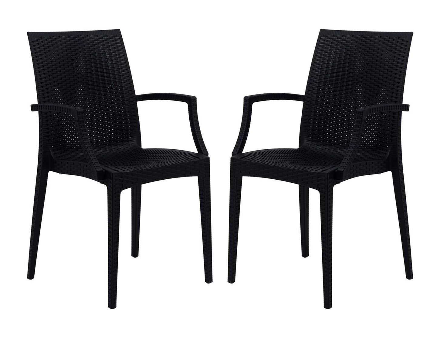 LeisureMod Weave Mace Indoor/Outdoor Chair (With Arms), Set of 2
