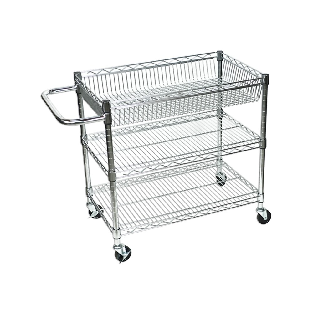 Luxor Office Multipurpose Large Wire Tub Cart with Three Shelves
