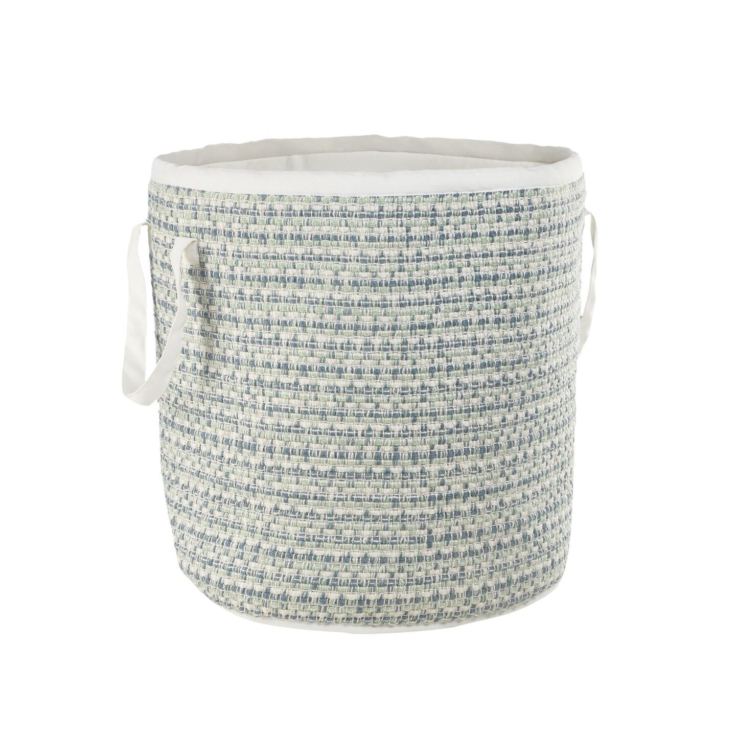 Laddha Home Designs 21" Green and White Interwoven Handmade Storage Basket