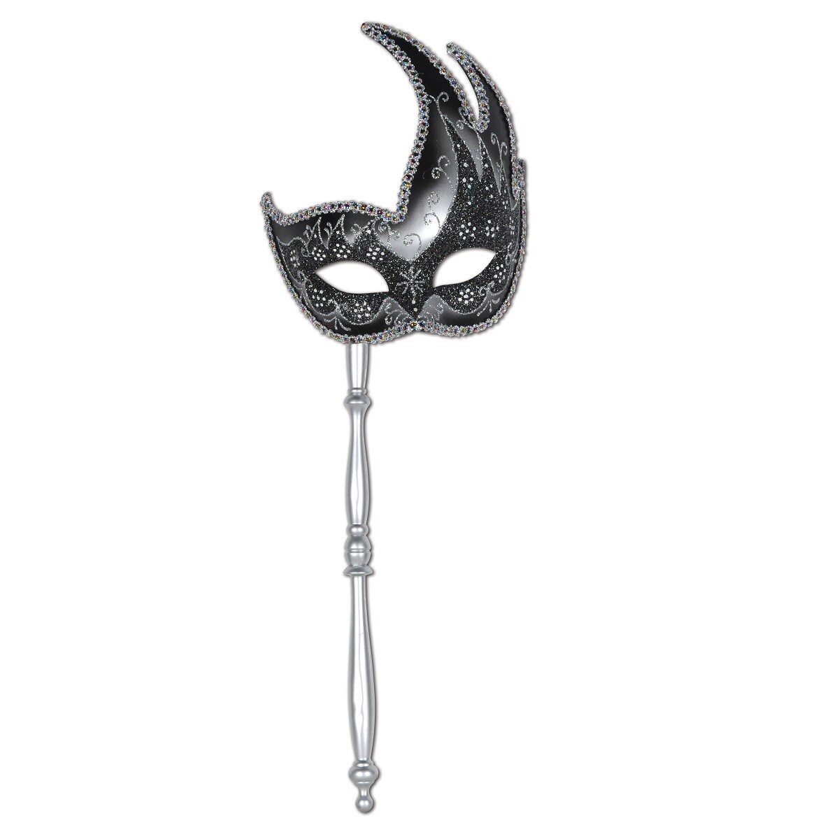 Beistle Club Pack of 12 Black and Silver Elegantly Glittered Mardi Gras Masquerade Masks