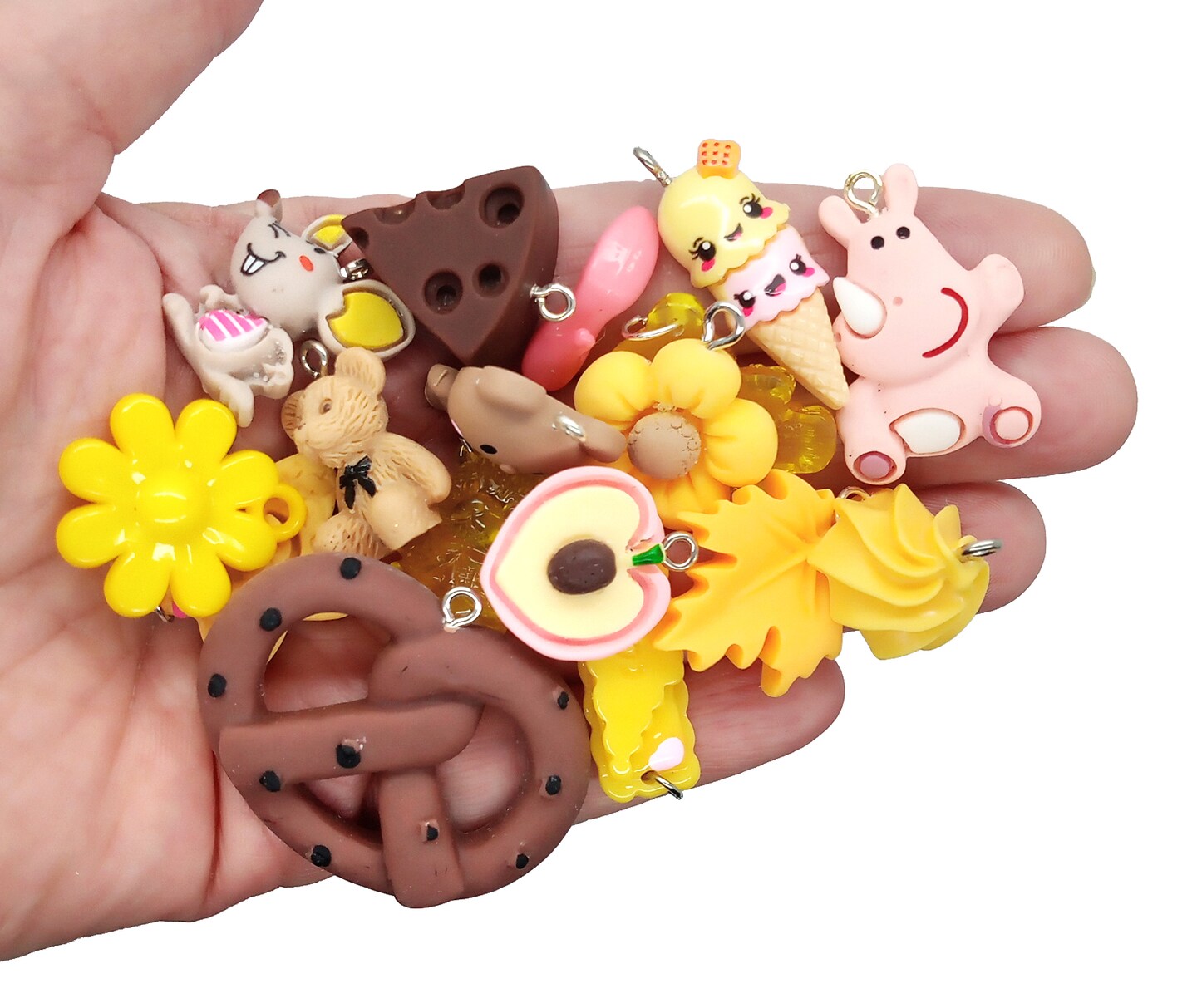 Cute Charm Mix in Brown Peach &#x26; Yellow, 30 pieces, Resin and Acrylic Mix, Adorabilities