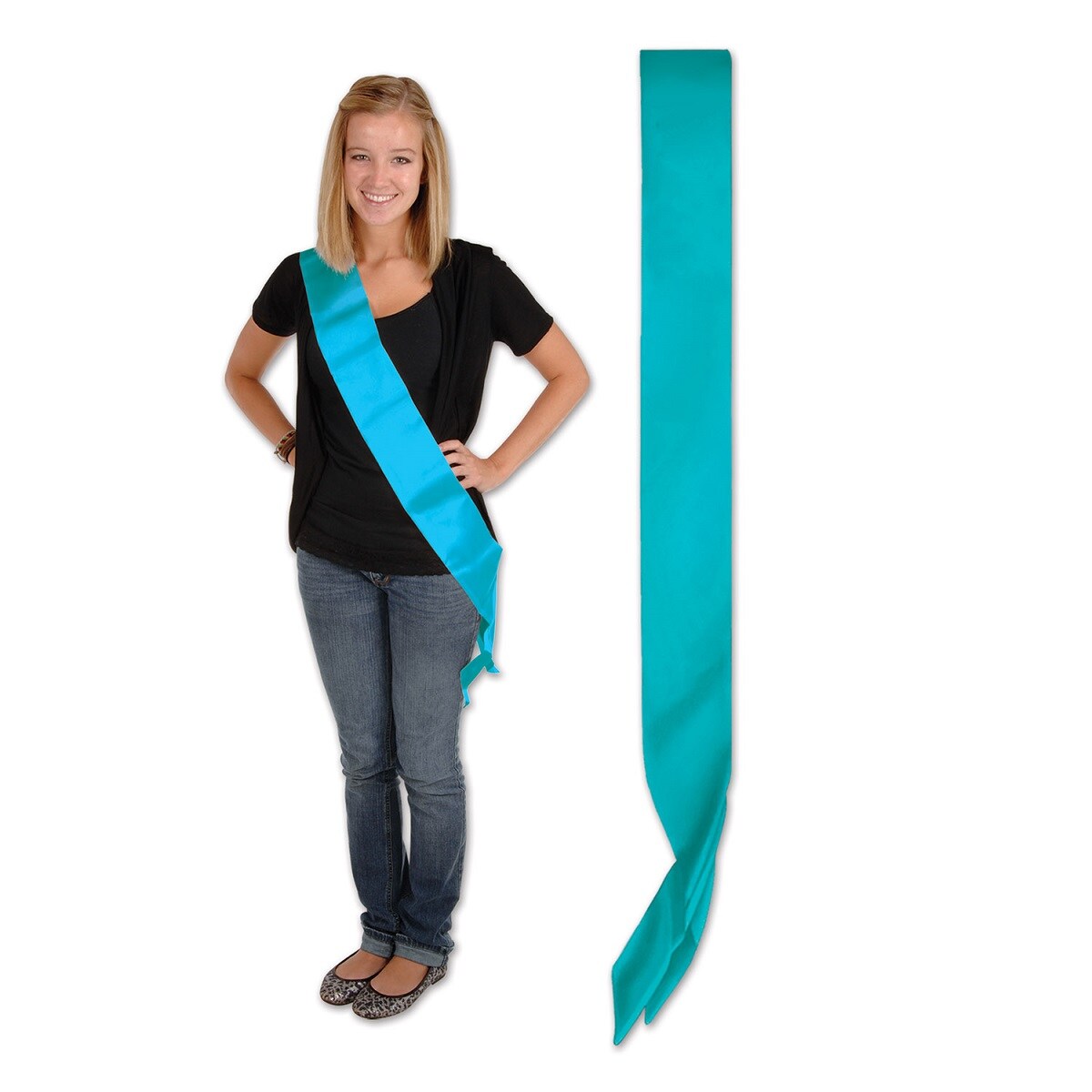 Beistle Pack of 6 Blank Customizable Turquoise Satin Sashes 33&#x22;                                 turquoise