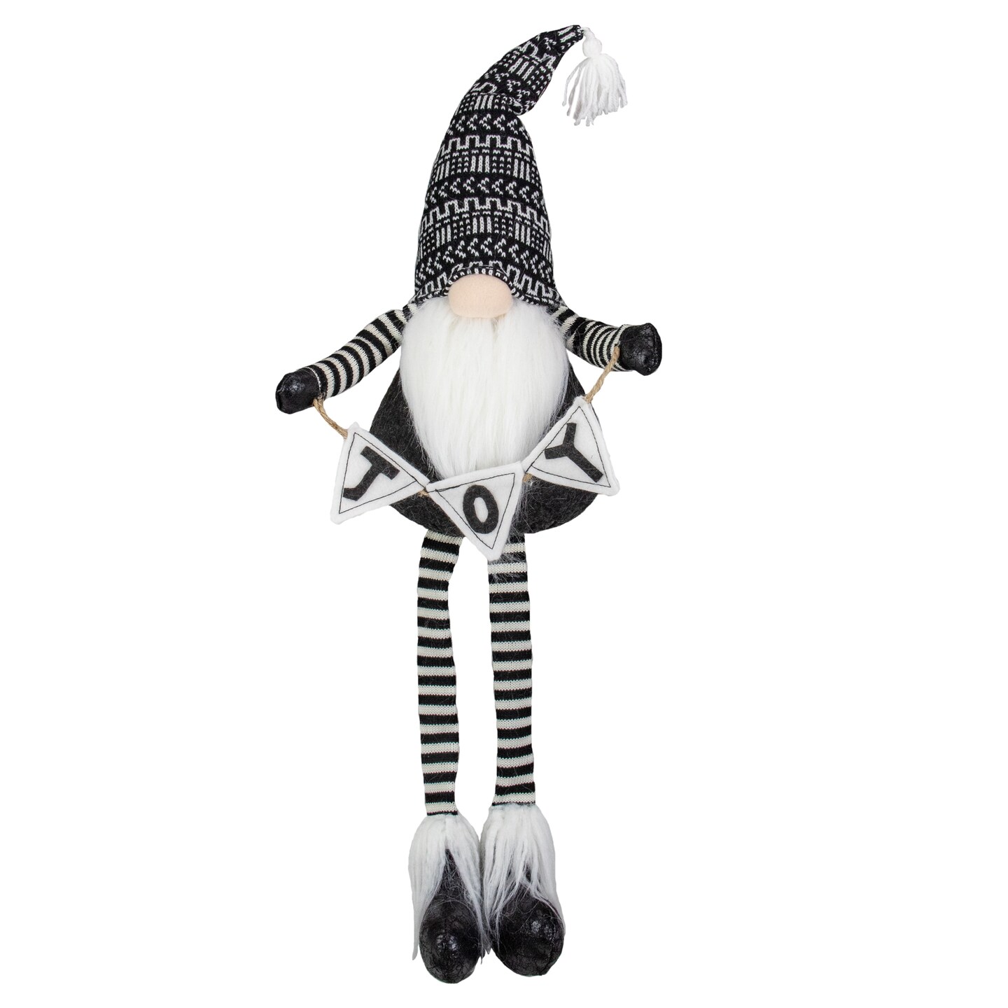 Northlight Dangling Striped Legs "JOY" Gnome Christmas Figure - 30" - Black and White