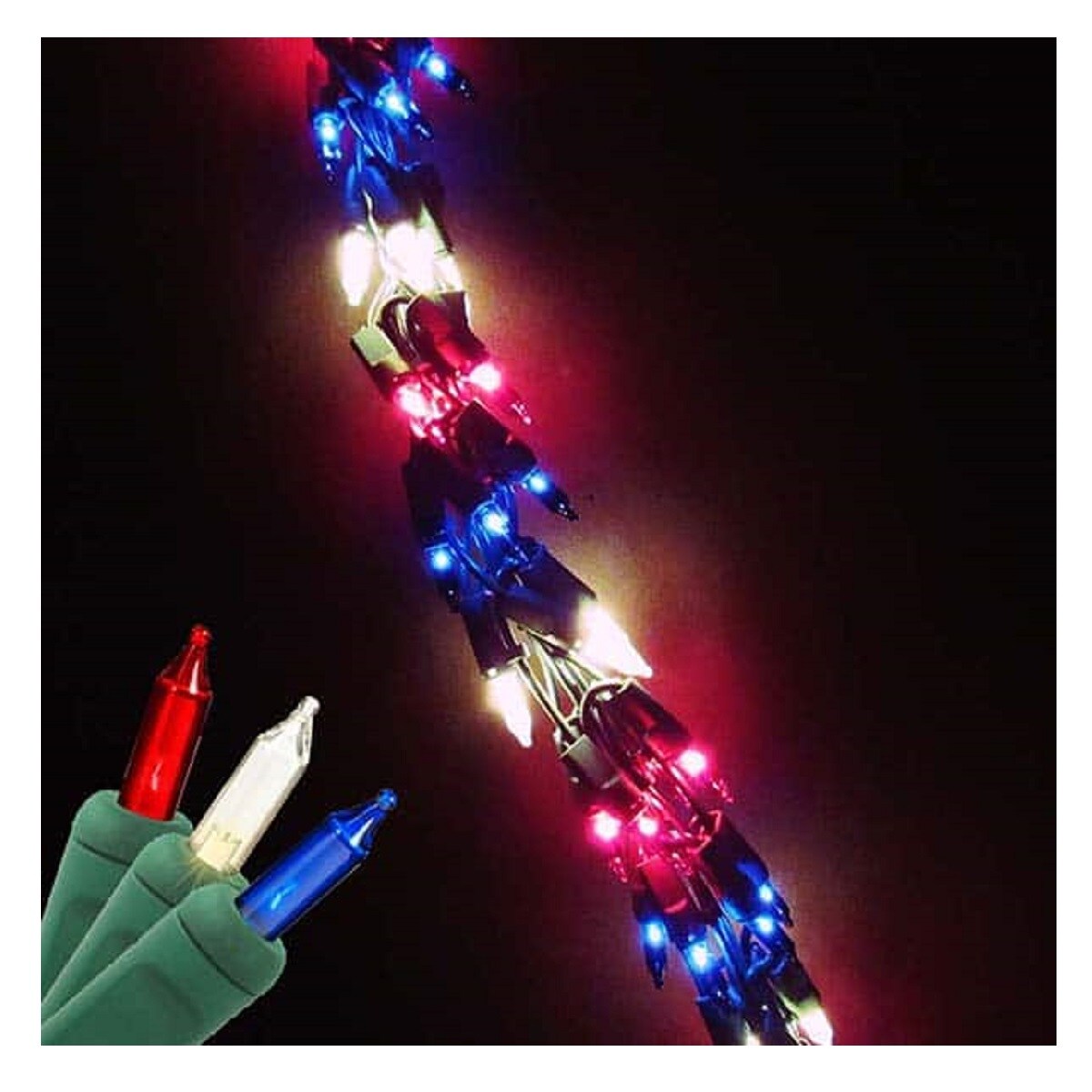 Merry and Light Direct Chain Patriotic Garland Lights - Red, Blue and White - 9' Green Wire