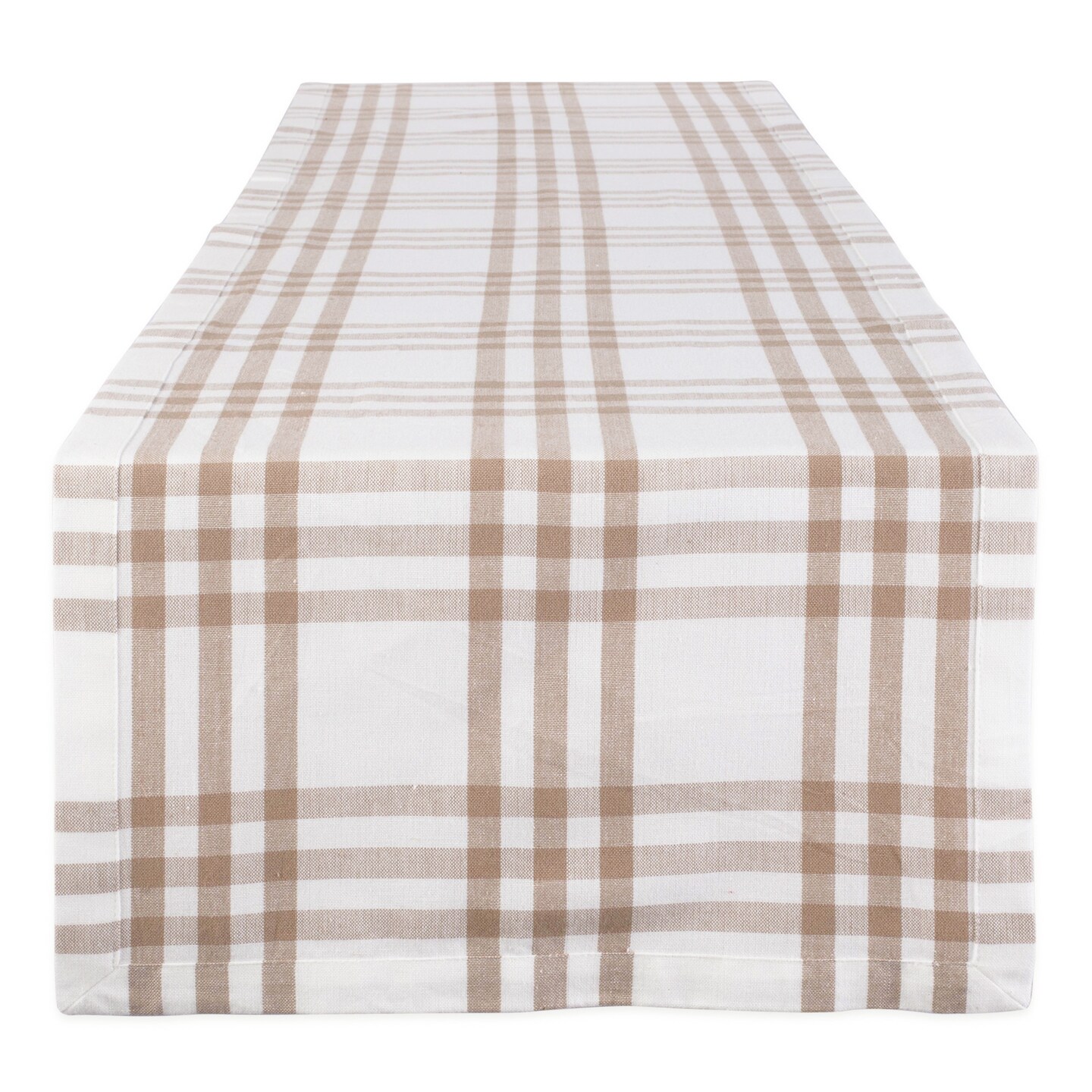 Contemporary Home Living Wide Check Dining Table Runner - 72" - White and Tan