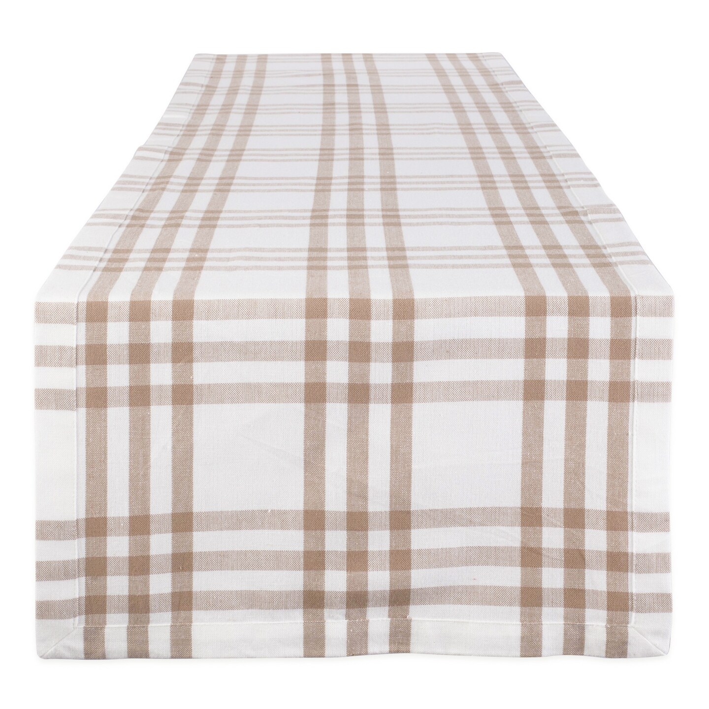 Contemporary Home Living Wide Check Dining Table Runner - 72&#x22; - White and Tan