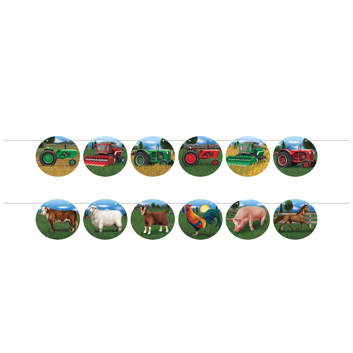 Beistle Set of 12 Multicolor Tractors and Farm Animals Streamer 12&#x22;