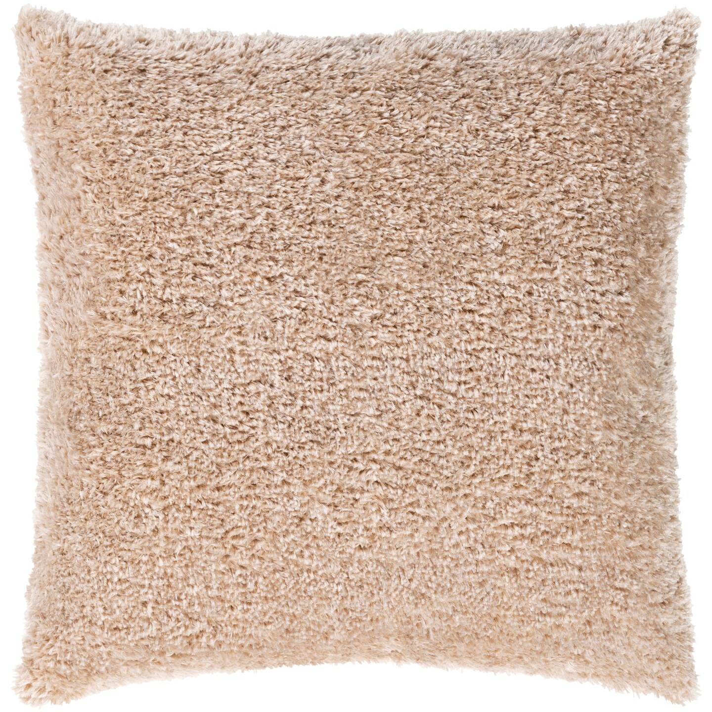 Tiwari Home 21&#x22; Beige and Light Gray Flokati Square Woven Throw Pillow Cover