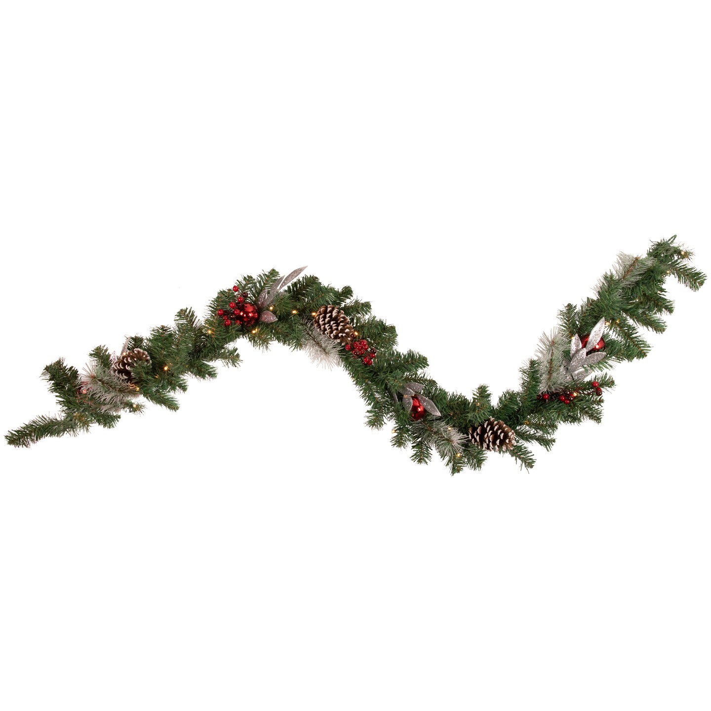 Northlight Pre-Lit Battery Operated Frosted Pine and Berries Christmas Garland - 6&#x27; x 9&#x22; - Cool White LED Lights