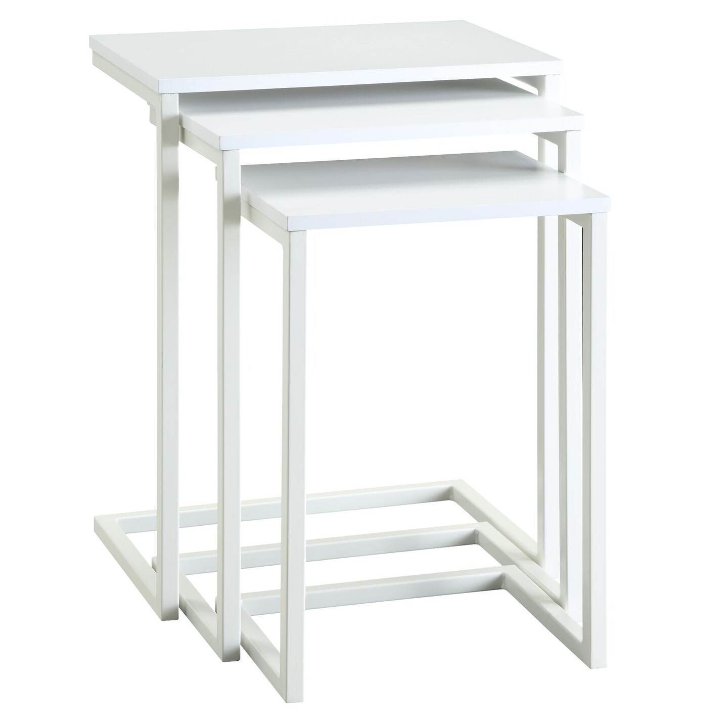 Contemporary Home Living Set of 3 White Nesting Tables with Mango Wood Top 23.5&#x22;