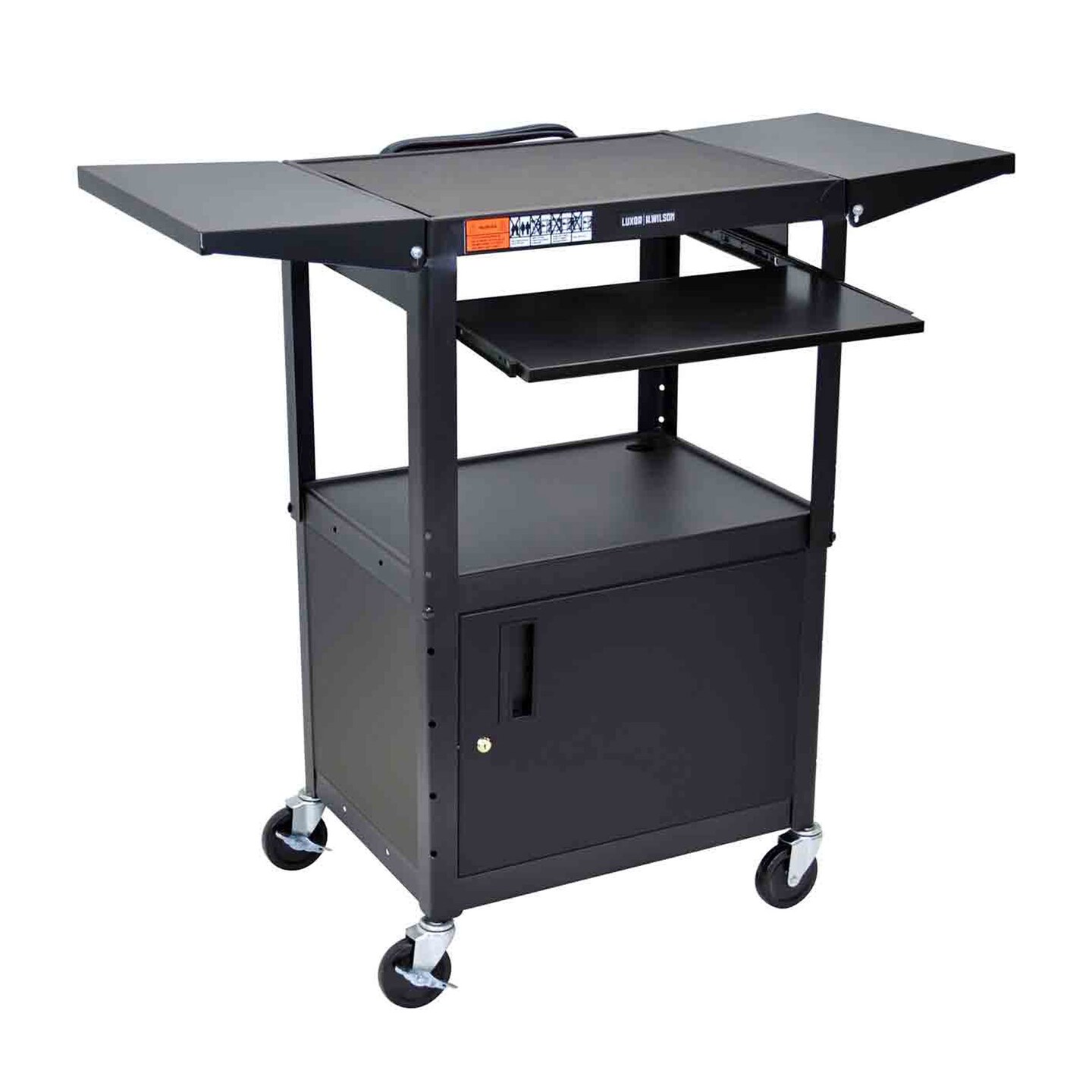 Luxor Office Multipurpose Height Adjustable Steel A/V Cart with Pullout, Cabinet, Drop Leaf
