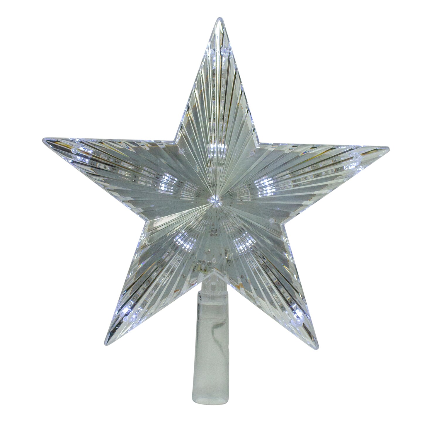 Hofert 9.5&#x22; Lighted Clear Twinkling 5-Point Star Christmas Tree Topper - Clear White LED Lights