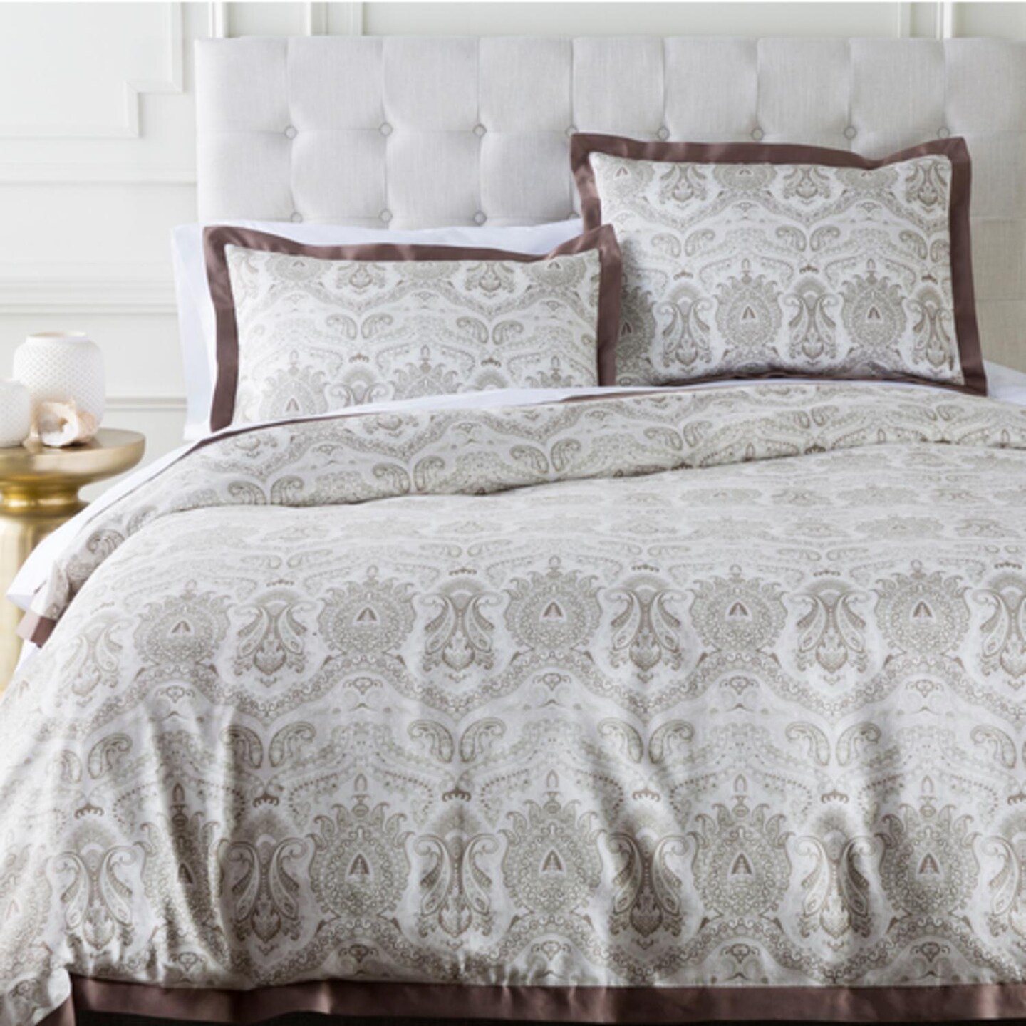 Diva At Home Brown and Grayish White Damask Cotton Twin Duvet Cover