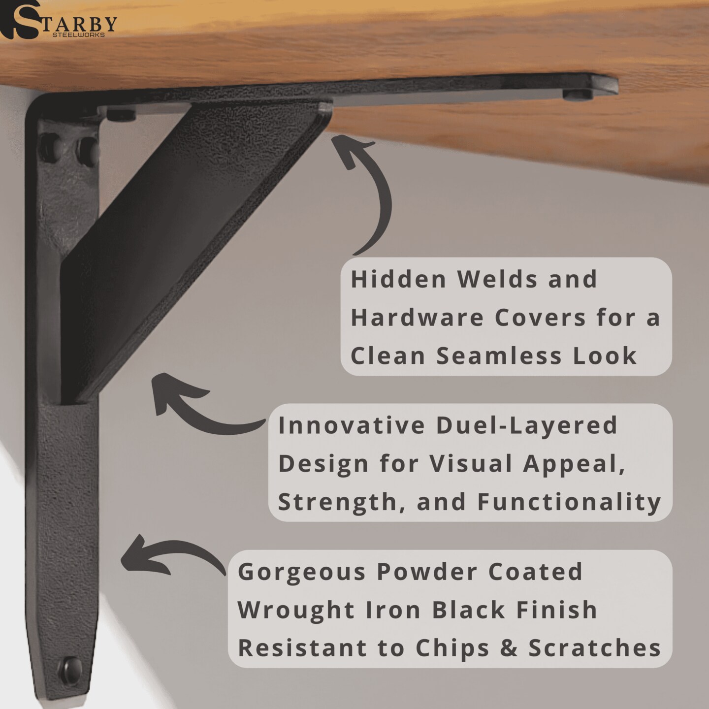Jetstream Solid Heavy Duty Low Profile Welded Countertop Support Shelf Brackets