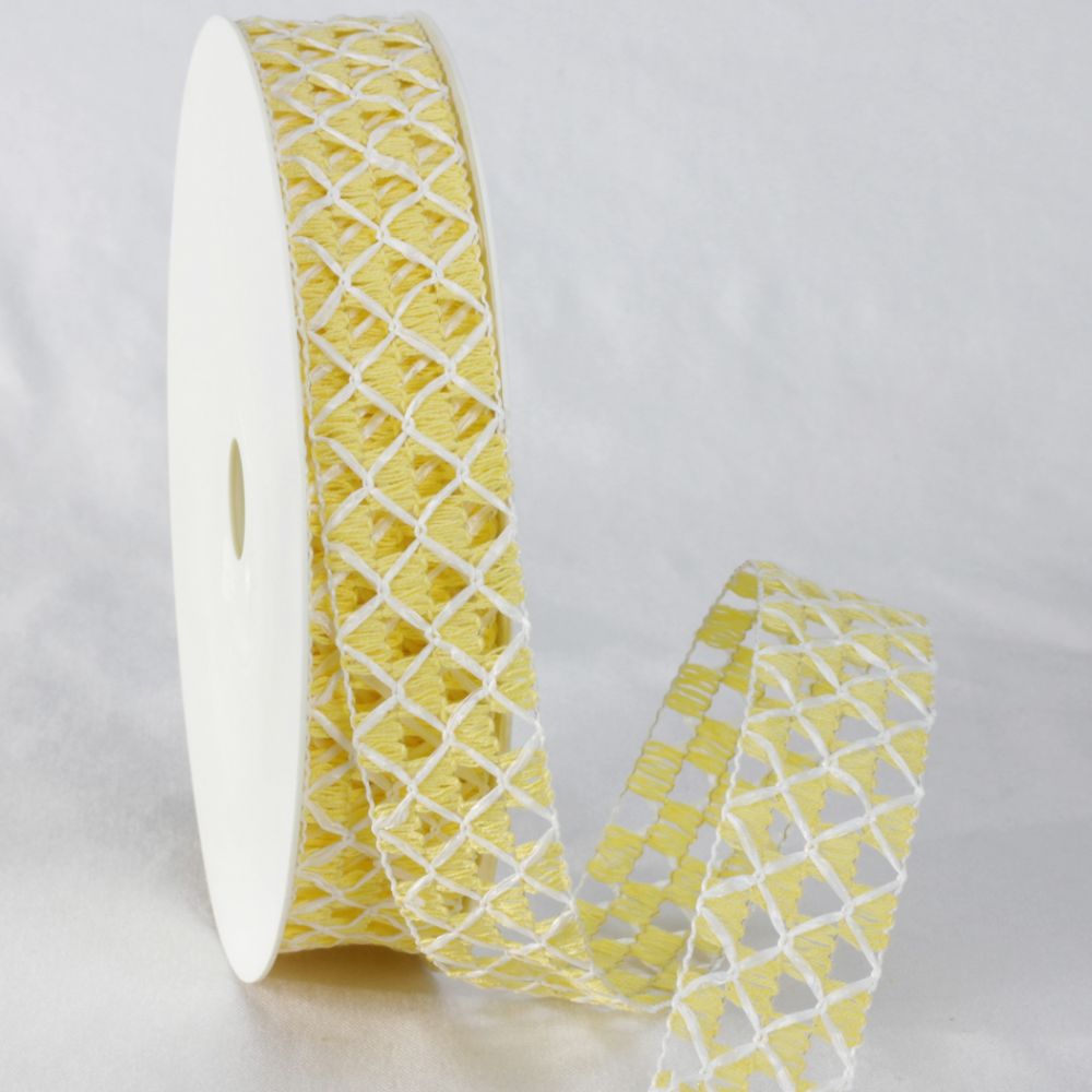 The Ribbon People Yellow and White Basket Weave Patterned Ribbon 1.2&#x22; x 20 Yards