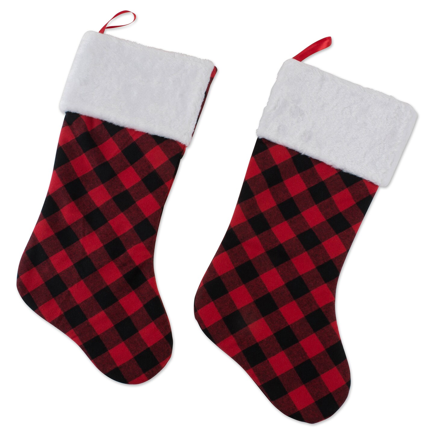 Contemporary Home Living Pack of 2 Red and Black Buffalo Checkered Christmas Holiday Stockings 20&#x22;