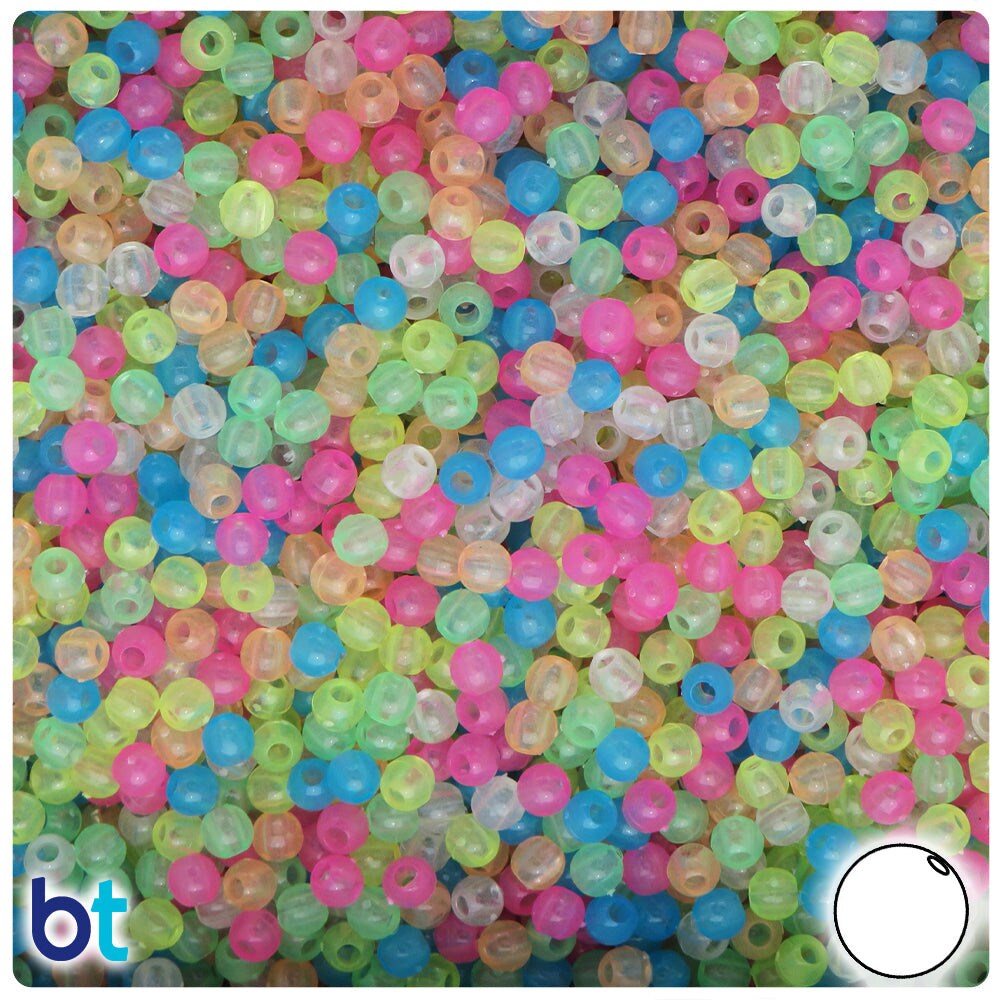 BeadTin Glow Mix 4mm Round Plastic Craft Beads (1000pcs)